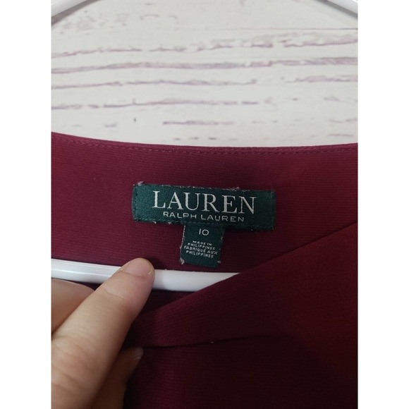 Lauren Ralph Lauren Burgundy Black Ruched Waist Sheath Dress Womans Size 10 - Picture 3 of 4